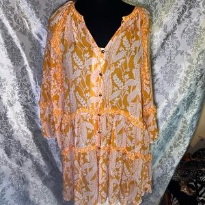 Anthropology Orange Floral Button-Down Dress/Tunic